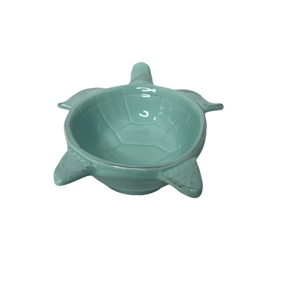 Turquiose Ceramic‎ Turtle Soap Dish 7 x 6 x 2 inch Beach Decor, New W Sm Defect
